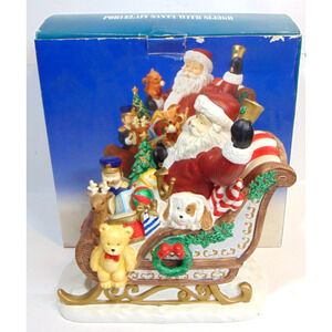 Vintage Christmas Santa Clause With Sleigh Centerpiece Presents Decor Box 10.5"